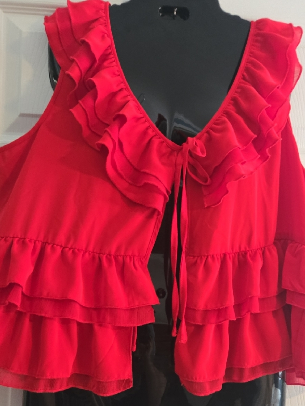 Cato Red Ruffle Tie-Front Topper - Picture 2 of 6